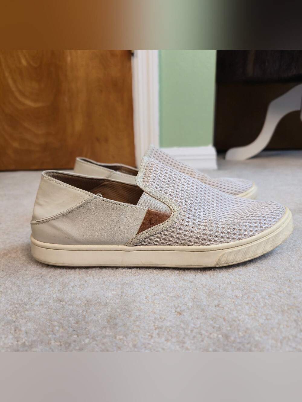 Olukai Shoes Womens 8 Pehuea Slip On Comfort Sneakers, Ivory, Convertible, Mesh